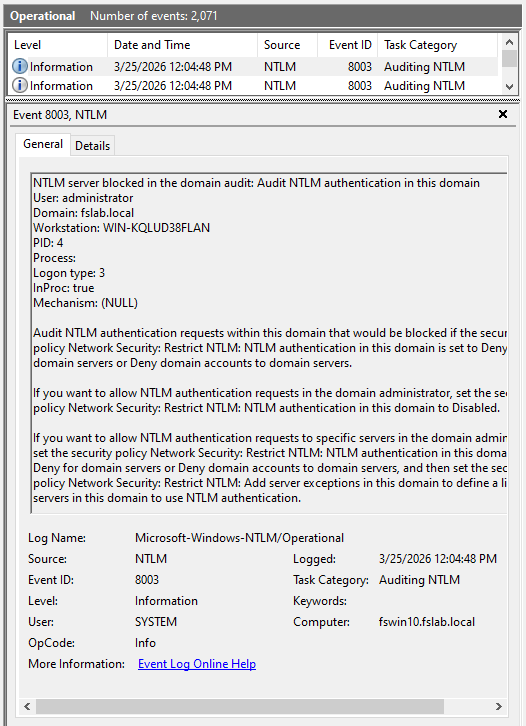 NTLM Traffic Event ID
