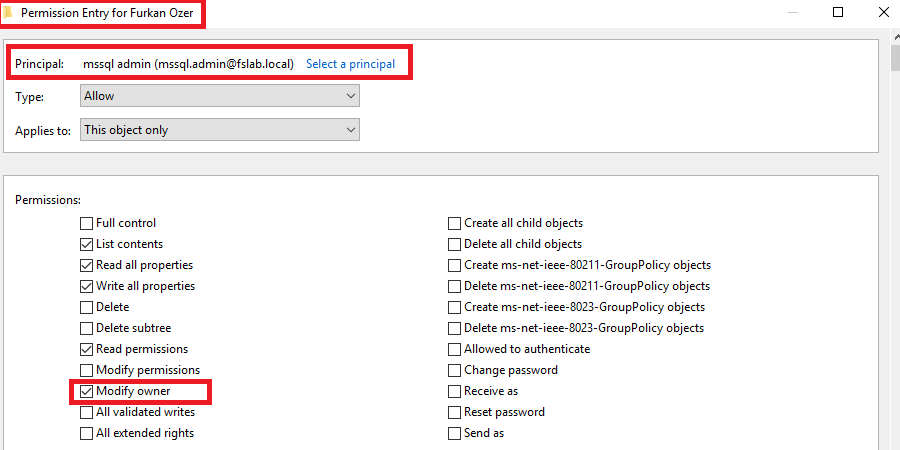 mssql.admin Suspicious ACL